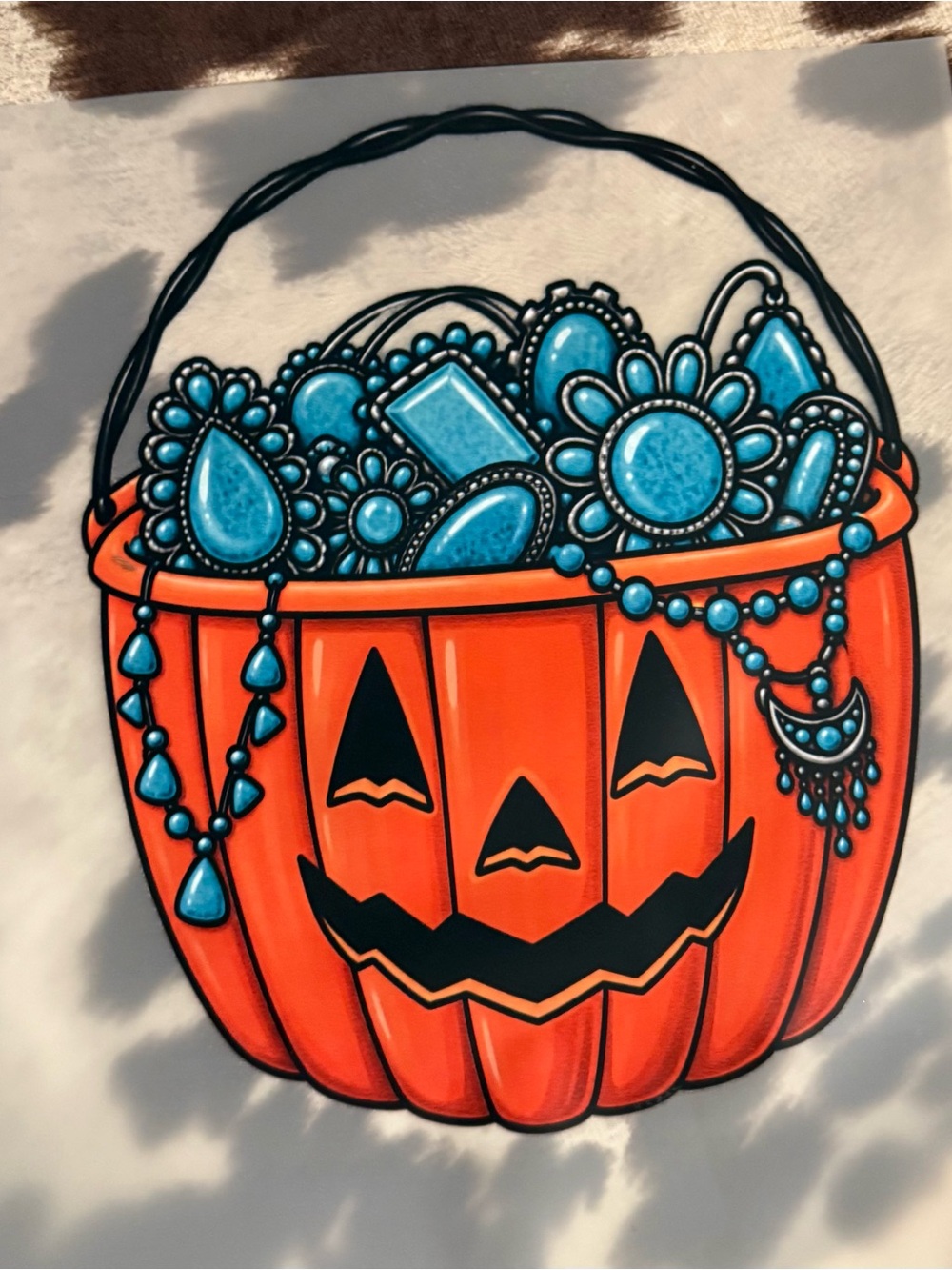 DTF TRANSFER Halloween Pumpkin Treat Bucket Wall Art - Orange & Turquoise